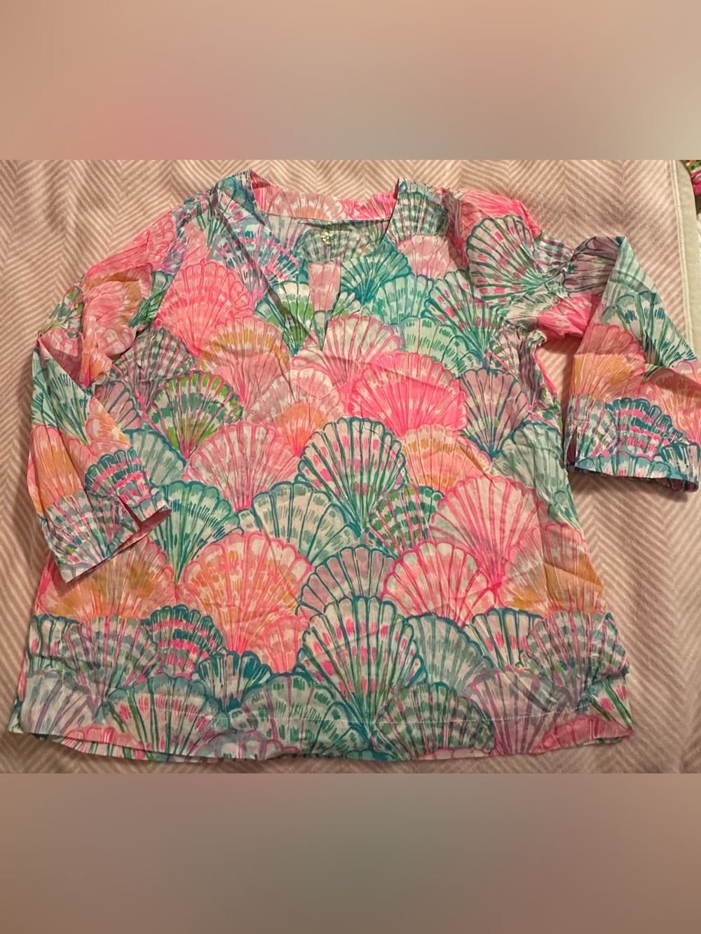 Colorful Seashell Print Tunic Top - Pink, Teal & Coral